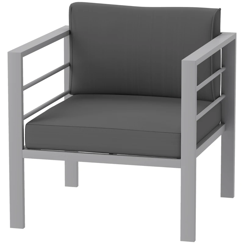 Outsunny Garden Sofa, All-Weather Garden Single Sofa with Removable Cushions, Metal Frame Outdoor Furniture for Balcony, Charcoal Grey