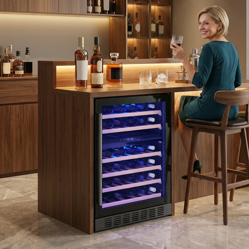 HOMCOM Cantinetta Vino Doppia Temperatura 5–18 °C 46 Bottiglie 131L con Porta in Vetro Temperato Triplo, Nero