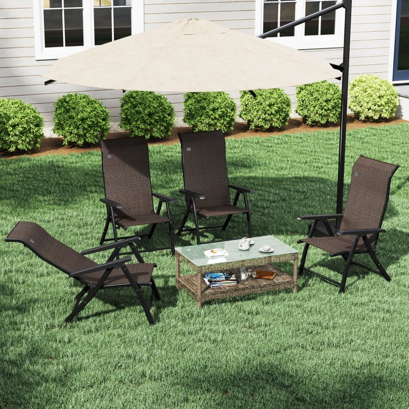 Outsunny Set of Four Folding Garden Chairs, with Seven-Position Adjustable Backs, Dark Brown
