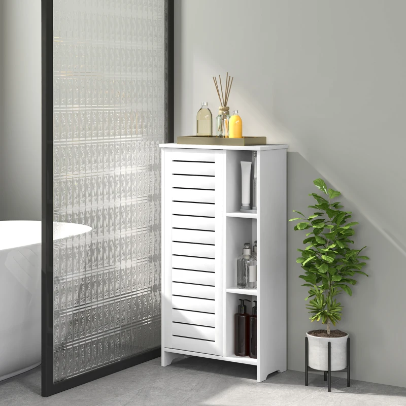 HOMCOM Mobile Bagno con Armadietto Chiuso a 3 Livelli e 3 Ripiani Aperti, in Legno Bianco, 48x24x96.5 cm