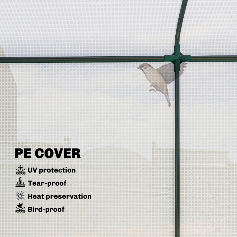Outsunny Mini Greenhouse, Garden Tomato Growhouse with Roll-Up Door and 2 Mesh Windows, PE Cover, 200 x 75 x 188 cm, White