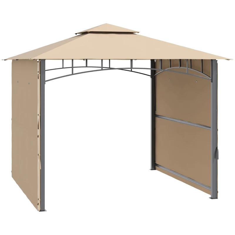 Outsunny Tonnelle pavillon de jardin 3x3m auvent pliable double toit pour ventilation auvents réglables structure en métal tissu polyester 3L x 3l x 2,7H m beige