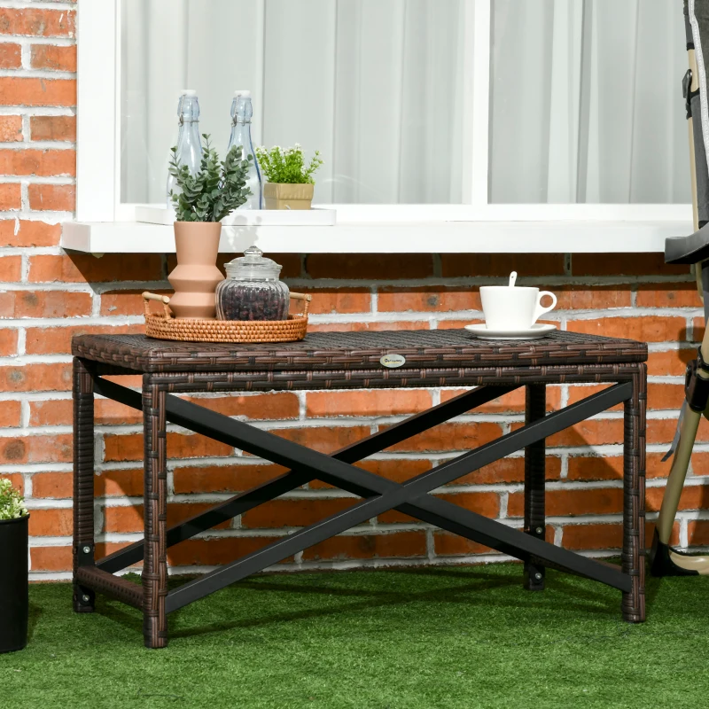 Outsunny Outdoor Coffee Table Side Table with X-Shape Frame for Patio, Balcony, Mixed Brown