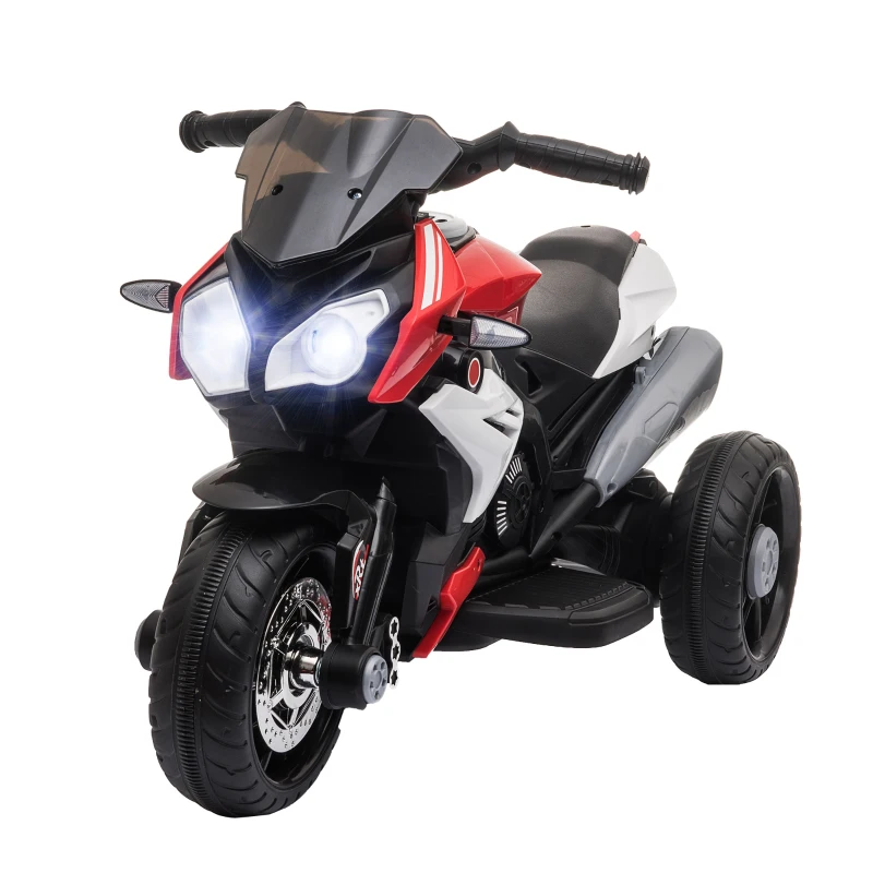 HOMCOM Moto Elettrica per Bambini 3-5 Anni, Batteria 6V con Pedale, Fari, Musica e Clacson, 3 km/h, Max 25kg, Rosso