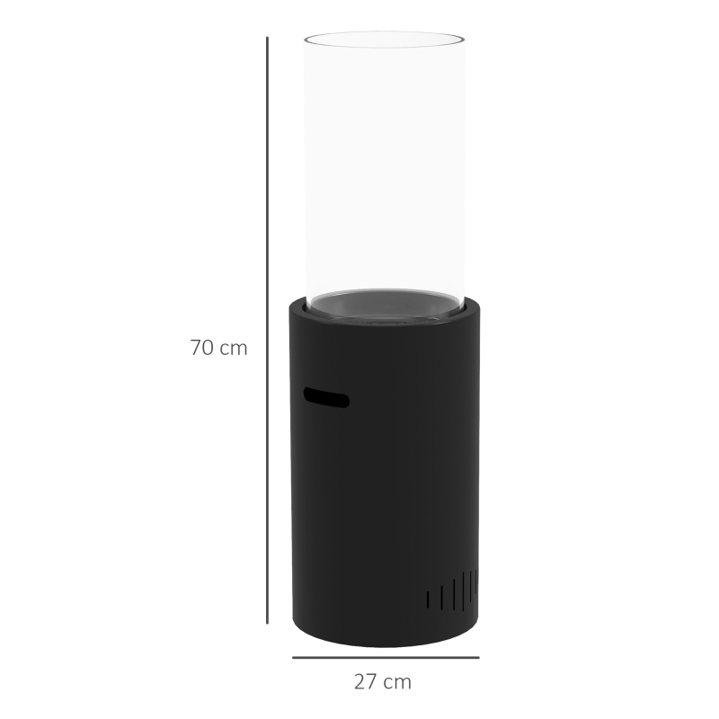 HOMCOM Camino a Bioetanolo in Acciaio e Vetro con Capacità 0.3L e Copertura 15㎡, 27x27x82 cm, Nero