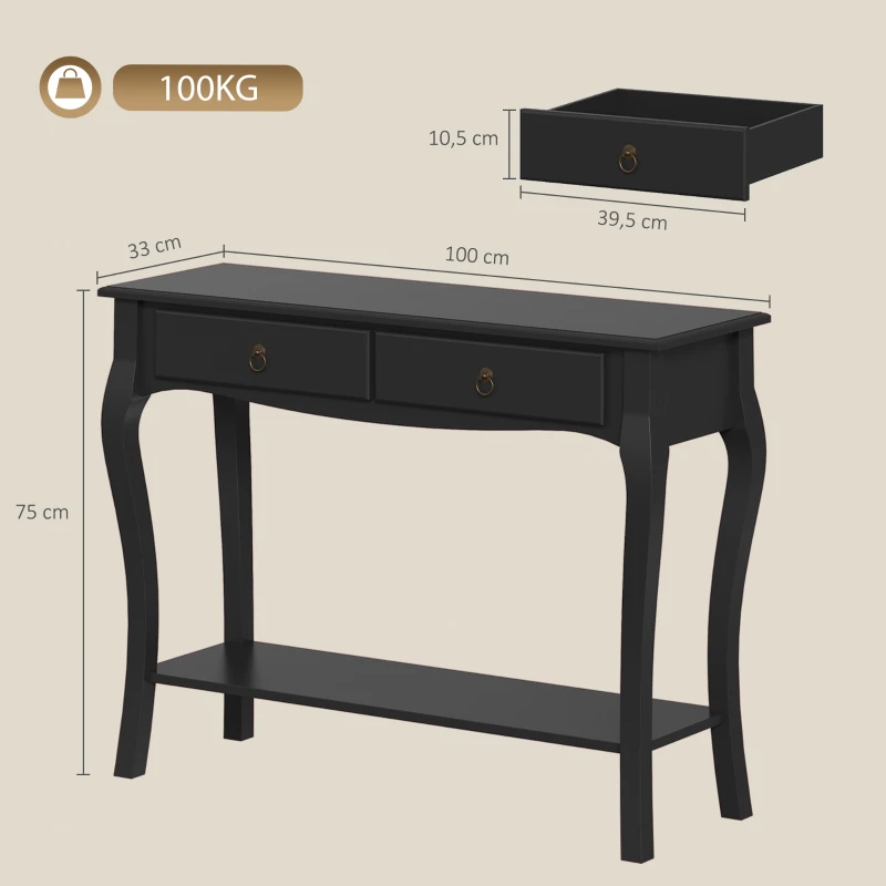 HOMCOM Tavolo Consolle Moderna con 2 Cassetti, 100 cm, Nero