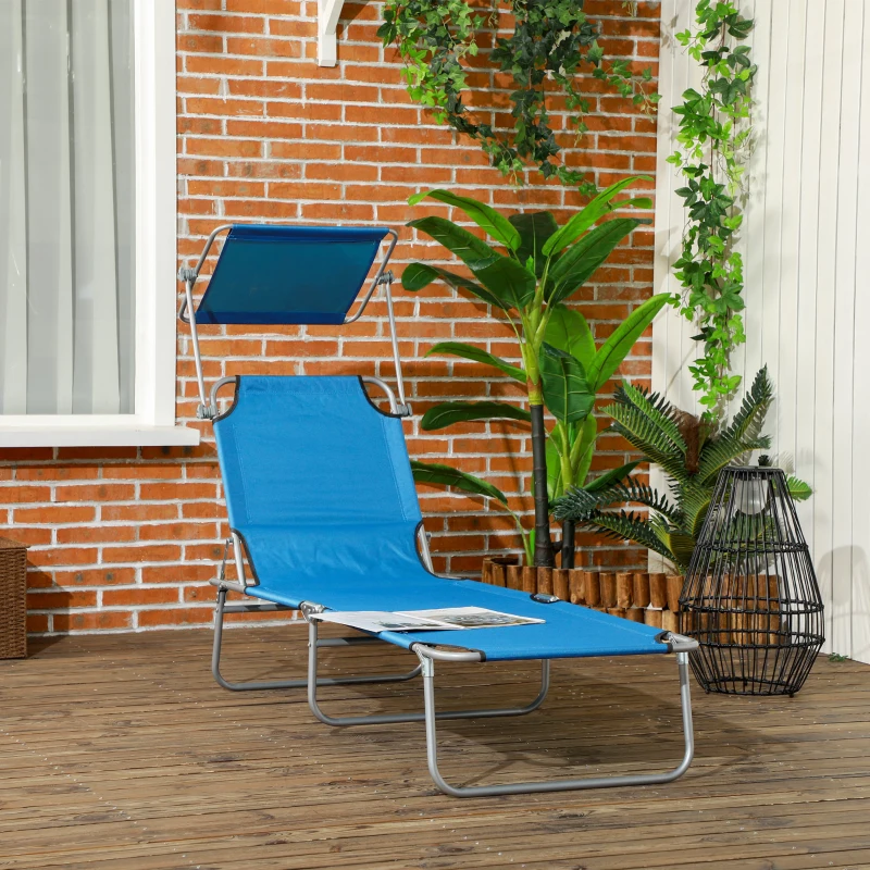 Outsunny Sun Lounger, with Adjustable Face Canopy - Bright Blue