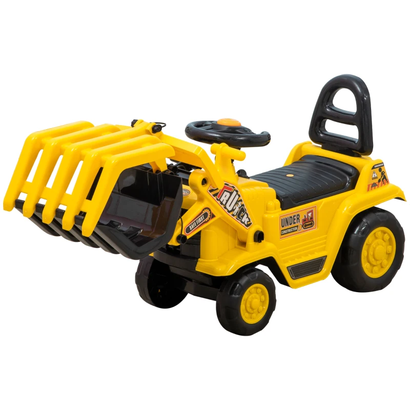HOMCOM Escavatore per Bambini 2-4 Anni con Pinza, Pulsante per Suoni e Spazio Portaoggetti, 83x27x39 cm, Giallo e Nero