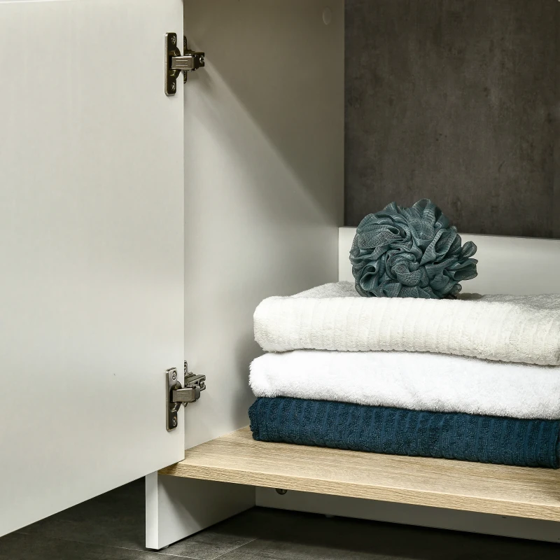 kleankin Mobile Bagno Sottolavabo con Armadietto e 2 Mensole in Legno, 77x45x60 cm, Bianco e Legno
