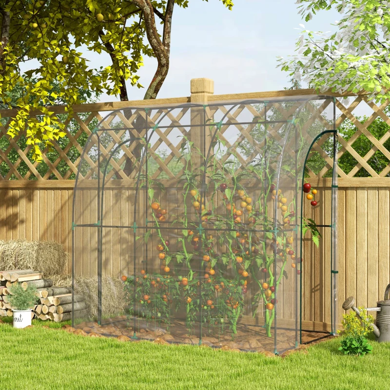 Outsunny Serre de jardin adossée, serre de balcon, bâche renforcée PVC, 2 portes enroulables, 214 x 118 x 212 cm, transparent