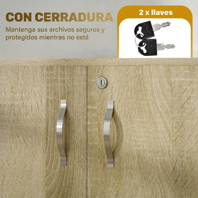 Vinsetto Archivador de Oficina con 2 Puertas Cerradura Estantes para Sala de Estar Estudio 80x40x80 cm Roble