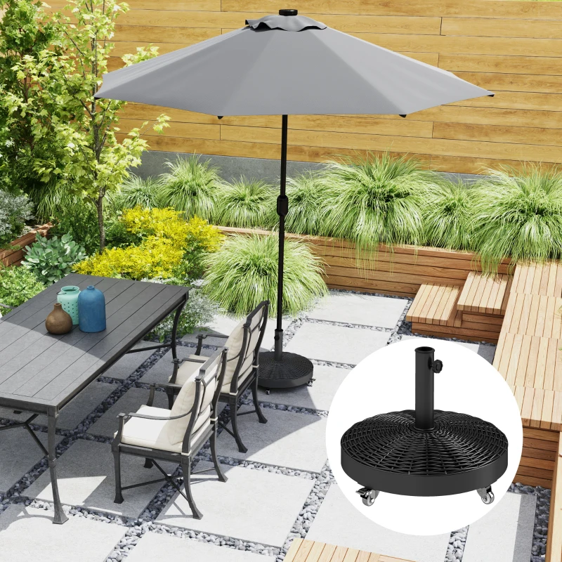 Outsunny Base para Sombrilla Pesada de 25 kg con Ruedas para Sombrillas de hasta Ø3 m y Postes de 32-48 mm Ø52x42 cm Negro