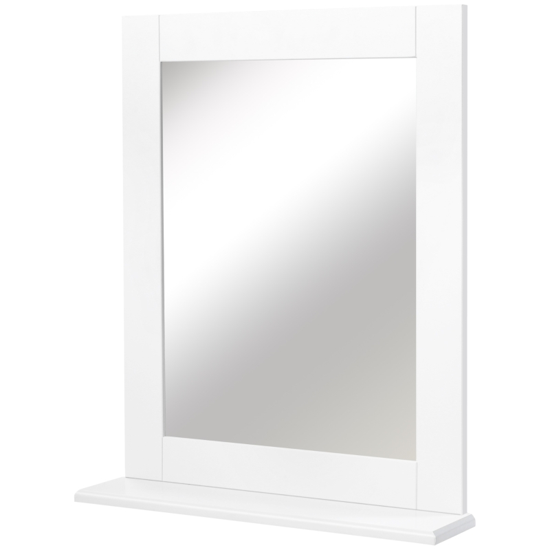 kleankin Espejo de Baño Espejo de Pared Moderno con Estante de Almacenaje y Marco de Madera 50x11,5x60 cm Blanco
