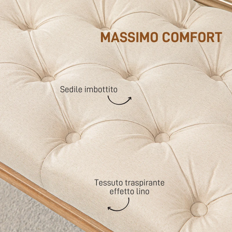 HOMCOM Panca Fondoletto Imbottita con Seduta Trapuntata a Bottoni in Tessuto e Legno, 120x41x48cm, Crema