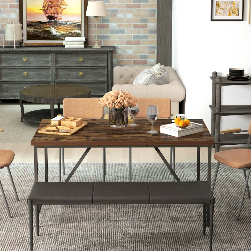HOMCOM Tavolo da Pranzo per 6 Persone Stile Industriale in Legno e Acciaio, 150x80x75 cm, Marrone