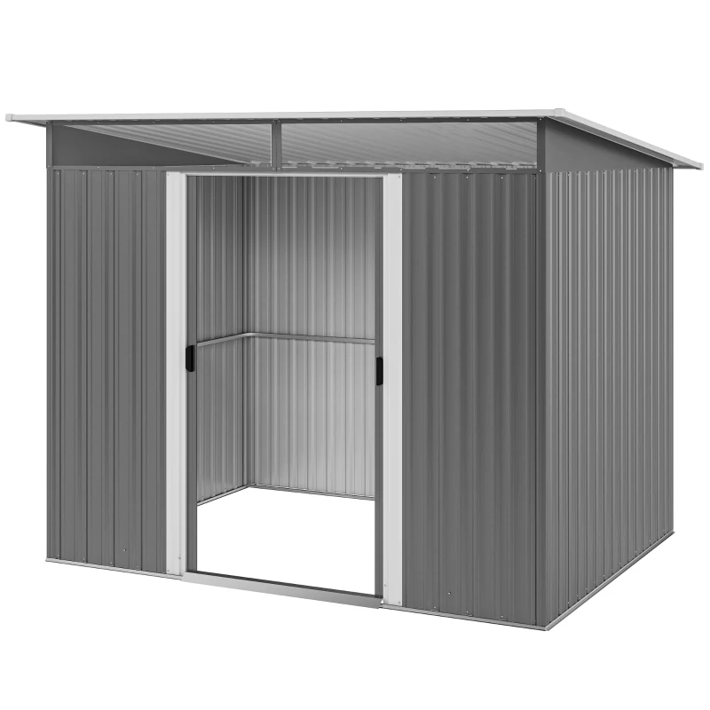 Outsunny Garden Metal Storage Shed House Hut Gardening Tool Storage w/ Tilted Roof and Ventilation 8.5 x 6ft, Grey