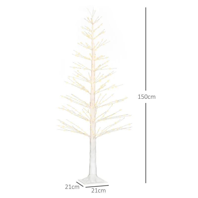 HOMCOM Kunsttanne mit LED-Beleuchtung, 180 cm hoher Weihnachtsbaum, realistische Rinde, Weiß