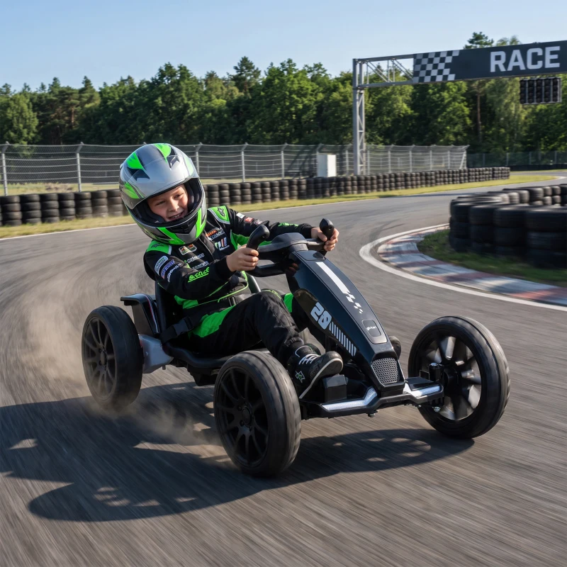 AIYAPLAY Elektro Go-Kart für Kinder 12V Gokart mit 2 Motoren, 4-fach verstellbarem Sitz Sanftanlauf EVA-Räder LED-Scheinwerfer