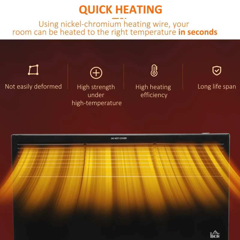 HOMCOM POWER Convector Radiator, Energy Saving Freestanding or Wall-mounted Heating with 2 Heat Settings Safety Cut-Off, Black