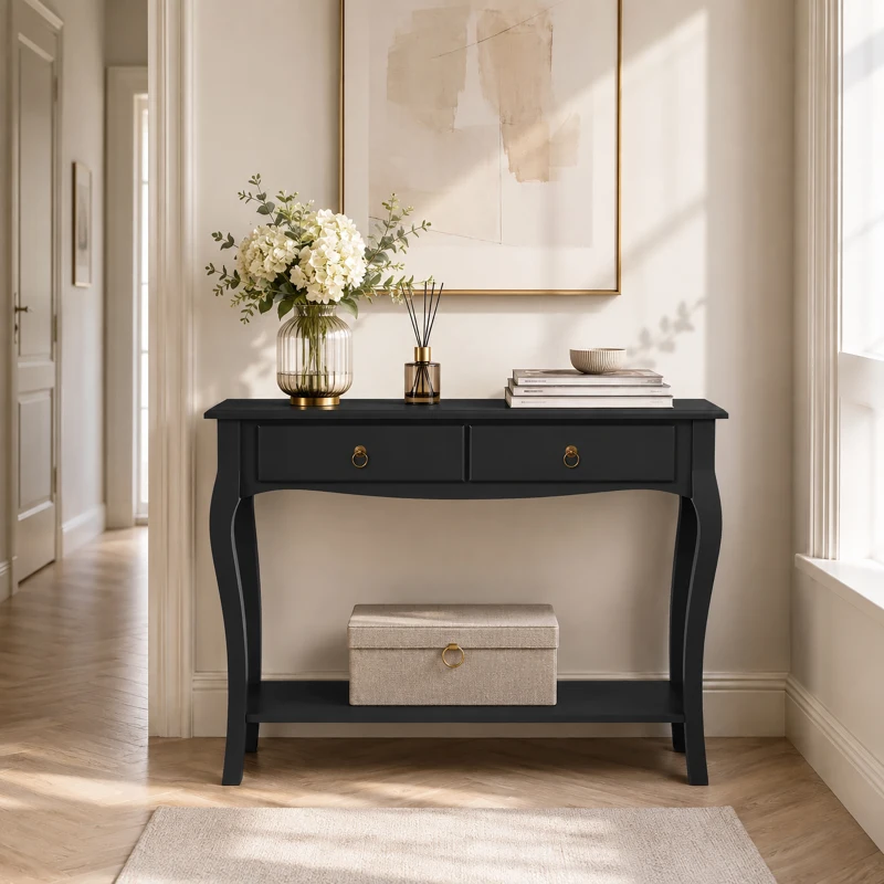 HOMCOM Tavolo Consolle Moderna con 2 Cassetti, 100 cm, Nero