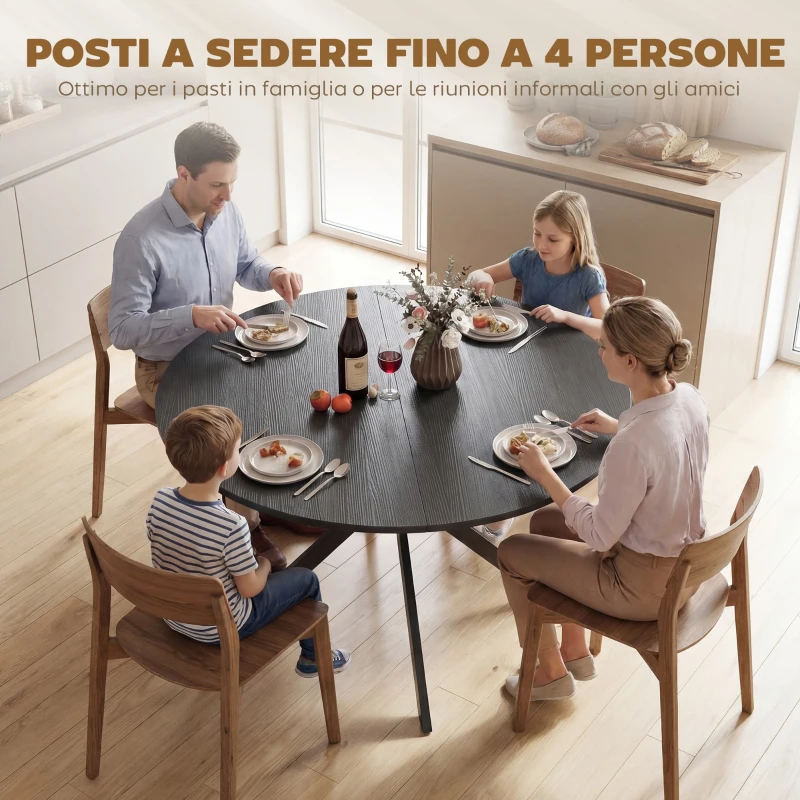 HOMCOM Tavolo da Pranzo Rotondo Stile Industriale con Gambe a Croce in Acciaio, Ø120x75 cm, Nero