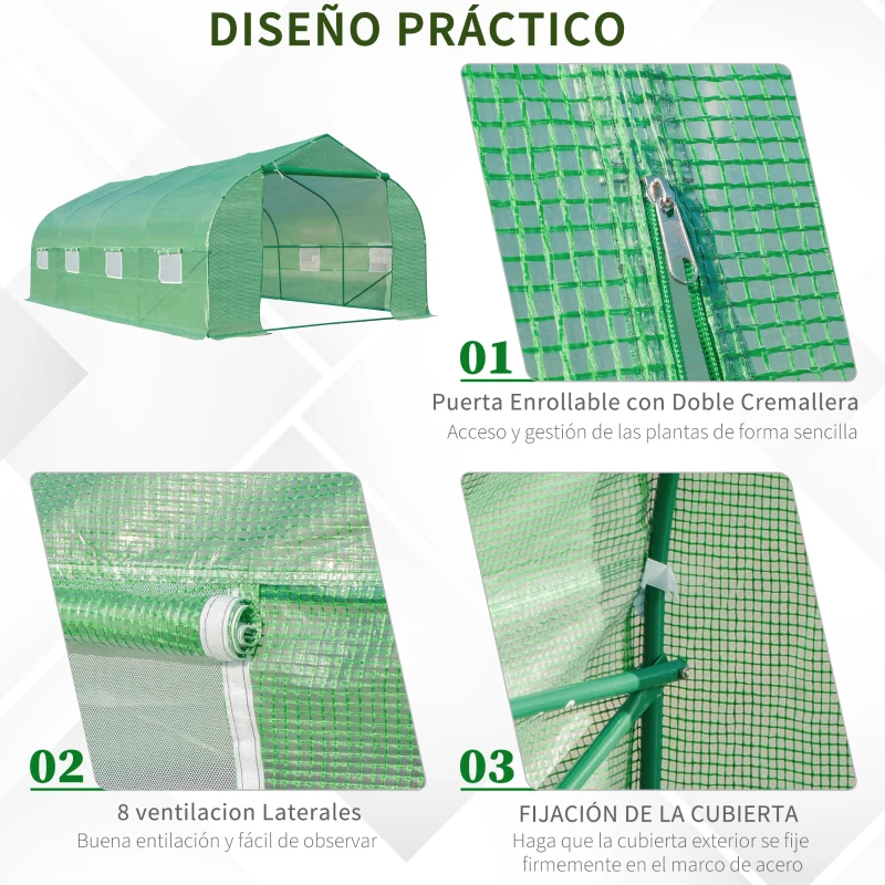 Outsunny Invernadero Tipo Caseta de Jardín o Terraza 6x3x2 m para Cultivo de Plantas y Semillas Color Verde