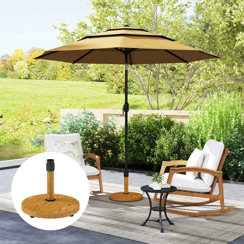 Outsunny Base para Sombrilla de Exterior con Almohadillas Ajustables Relleno de Cemento y Diseño Decorativo Ø48x44 cm Madera