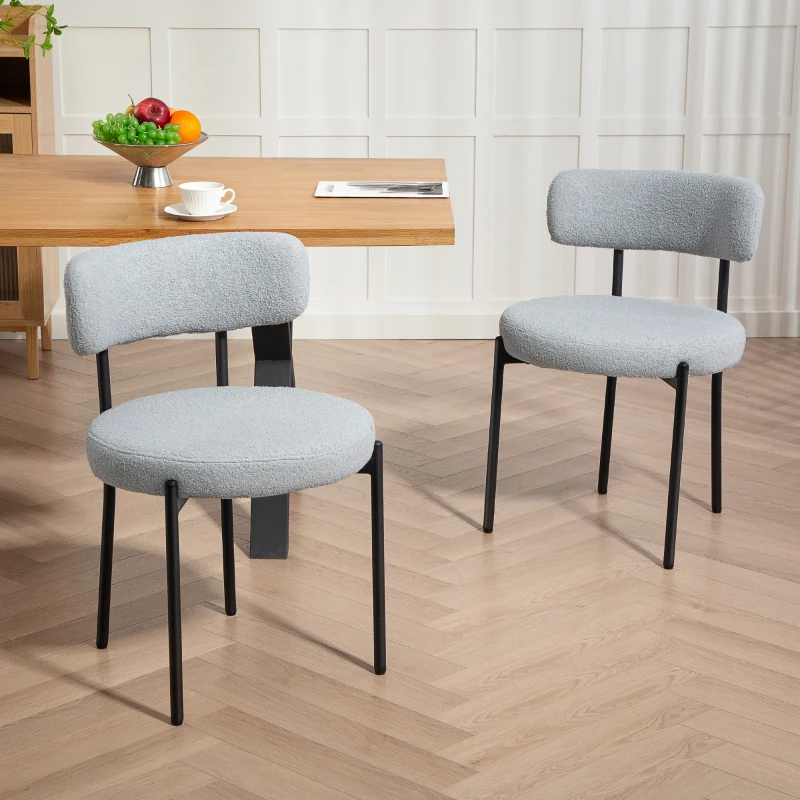 HOMCOM Lot de 2 chaises de salle à manger avec dossier en tissu pieds en acier 51 x 51 x 76 cm gris clair