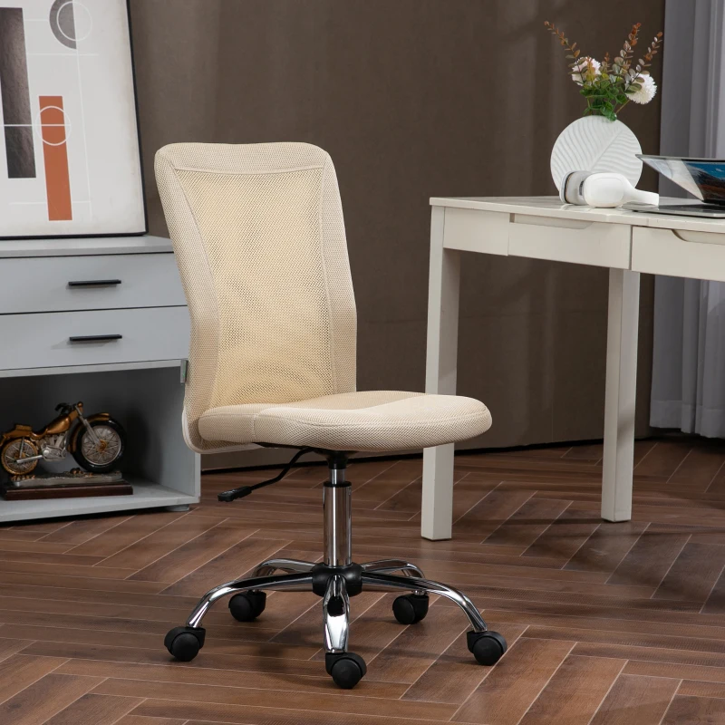 Vinsetto Silla de Escritorio Giratoria sin Brazos Silla de Malla con Altura Ajustable Carga 100 kg 43x58x90-100 cm Beige