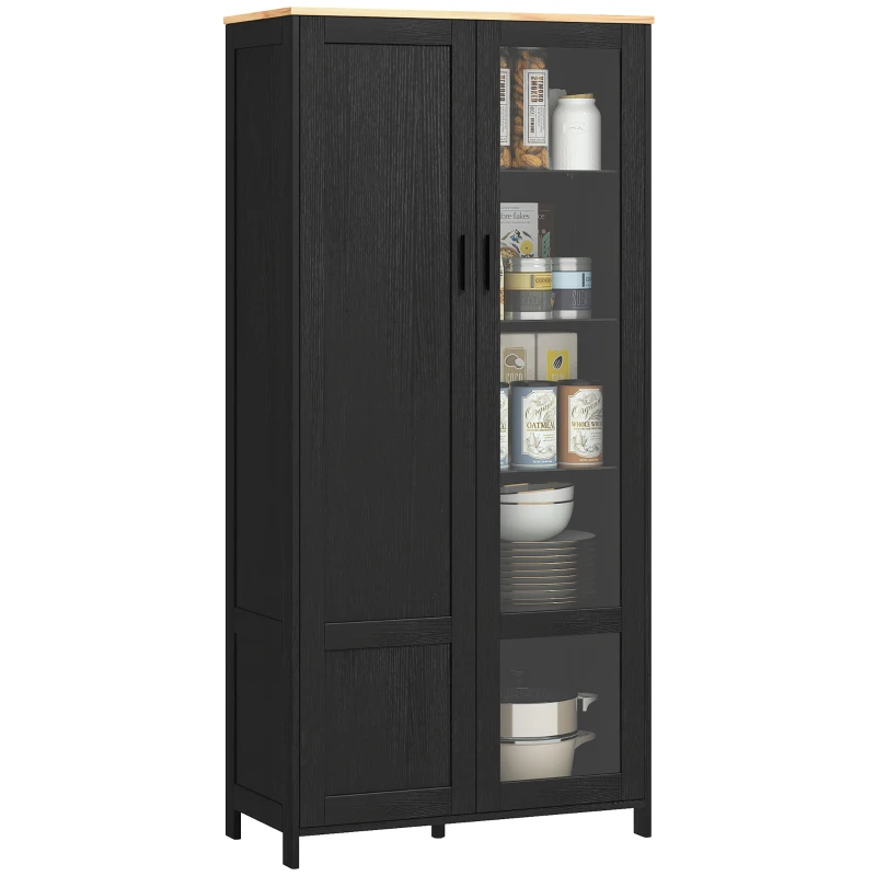 HOMCOM Buffet de cuisine armoire de cuisine meuble vitrine avec étagères réglables et 9 compartiments 76 x 36 x 160 cm noir