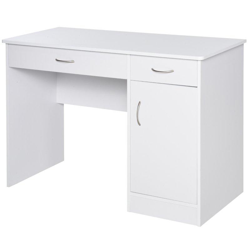 HOMCOM Scrivania Moderna per PC e Computer con 2 Cassetti e 1 Armadietto, Scrivania con Libreria Salvaspazio per Ufficio o Camera in Legno, Bianco
