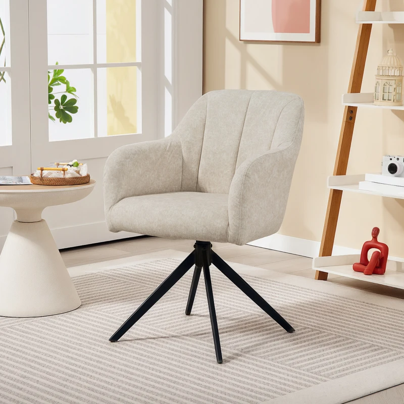 HOMCOM Drehbarer Akzentstuhl, Polsterstuhl mit Stoffbezug, Armlehnen, Stahlbeine, für Wohnzimmer, Schlafzimmer, Büro, Beige