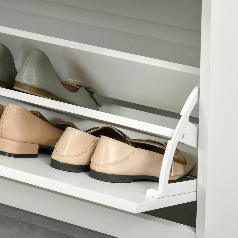 HOMCOM Meuble à chaussures avec 2 tiroirs rabattables étagère réglable + 1 tiroir  jusqu'à 16 paires 70L x 29l x 92H Blanc