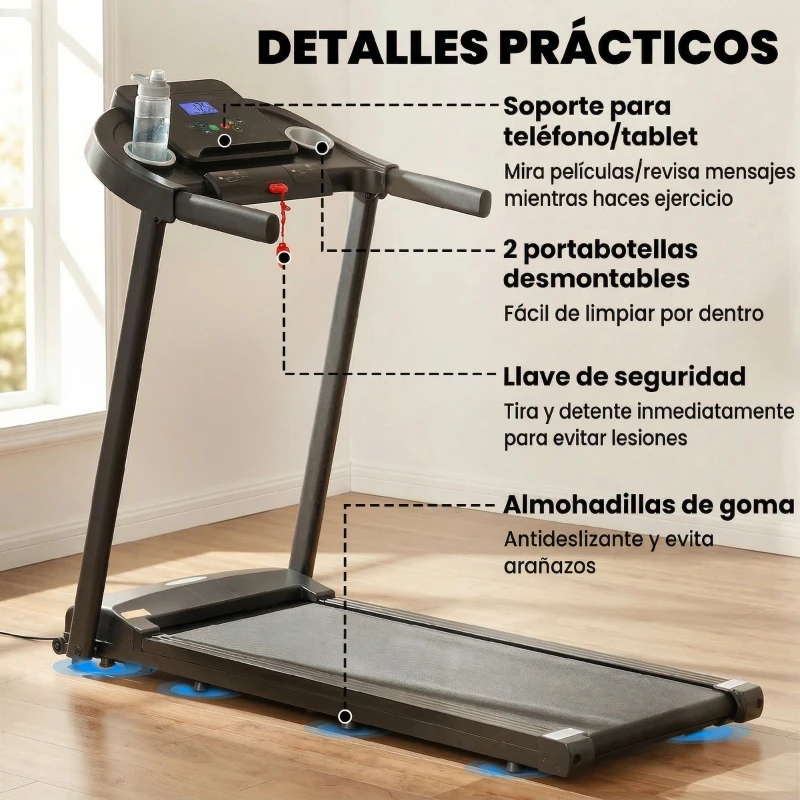 HOMCOM Cinta de Correr para Casa 1-12 KM/H 1,5HP con 12 Programas Ruedas Pantalla LED y Soporte para Móvil para Hogar Oficina
