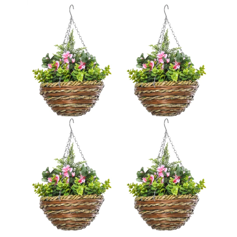 Outsunny Set of Four Hanging Lisianthus Flower Pots - Pink/Green