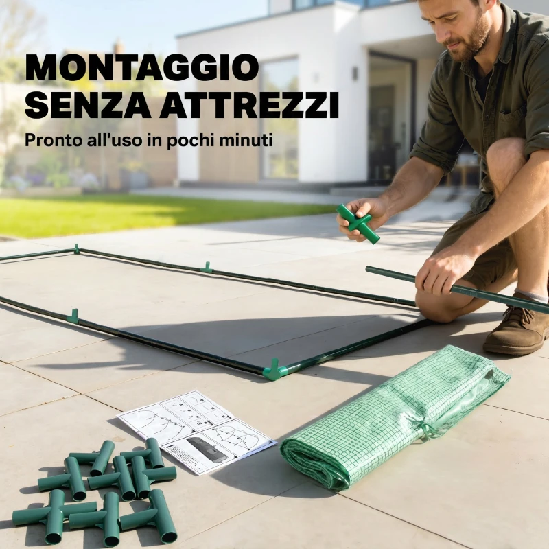 Outsunny Invernadero Pequeño para Cultivo de Plantas con 4 Ventanas Marco de Acero y Cubierta de PE Anti-UV 200x80x45 cm Verde