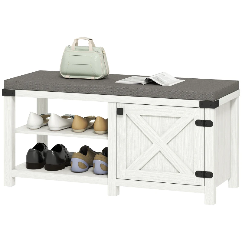 HOMCOM Zapatero con Asiento Compartimentos para 7 Pares de Zapatos para Entrada Salón Dormitorio 100x40x48 cm Blanco Grisáceo