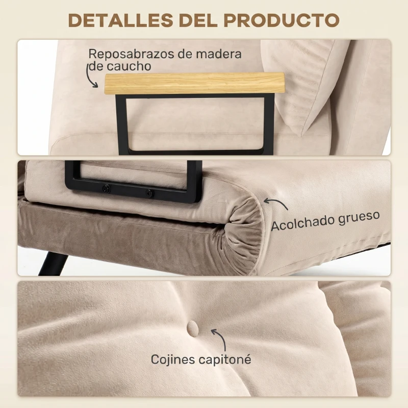 HOMCOM Sofá Cama Convertible 4 en 1 2 Plazas Plegable con Respaldo Ajustable, Almohadas, 102x73x81 cm, Beige Claro