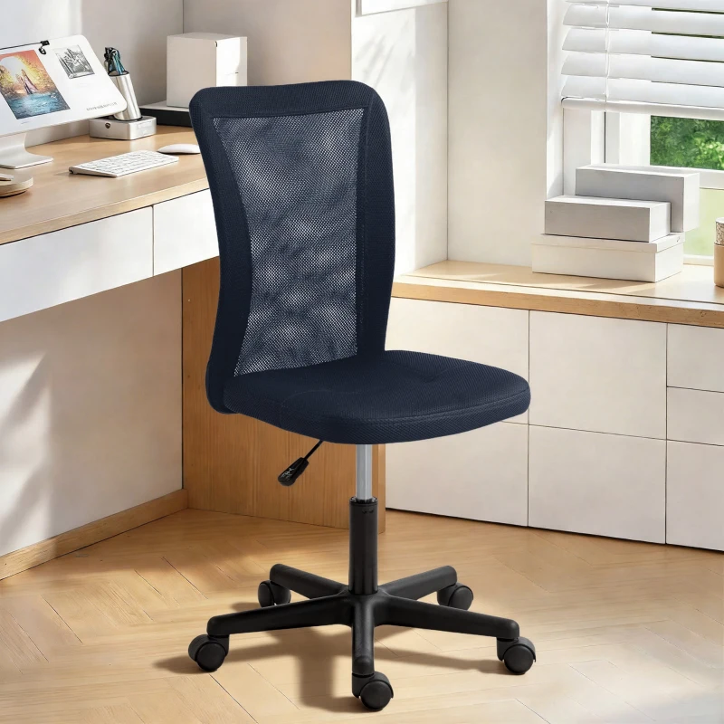 Vinsetto Computer Desk Chair, Mesh Office Chair with Adjustable Height and Swivel Wheels, Armless Study Chair, Dark Grey