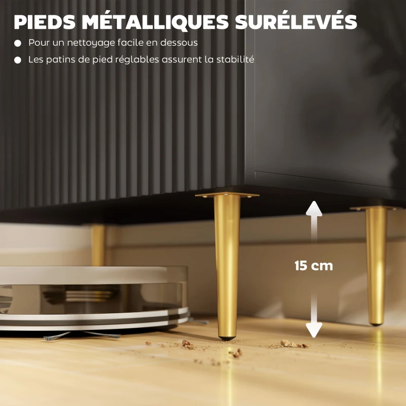 HOMCOM Buffet cuisine meuble de rangement avec 2 portes étagère réglable pieds métalliques surélevés 80 x 40 x 80 cm noir