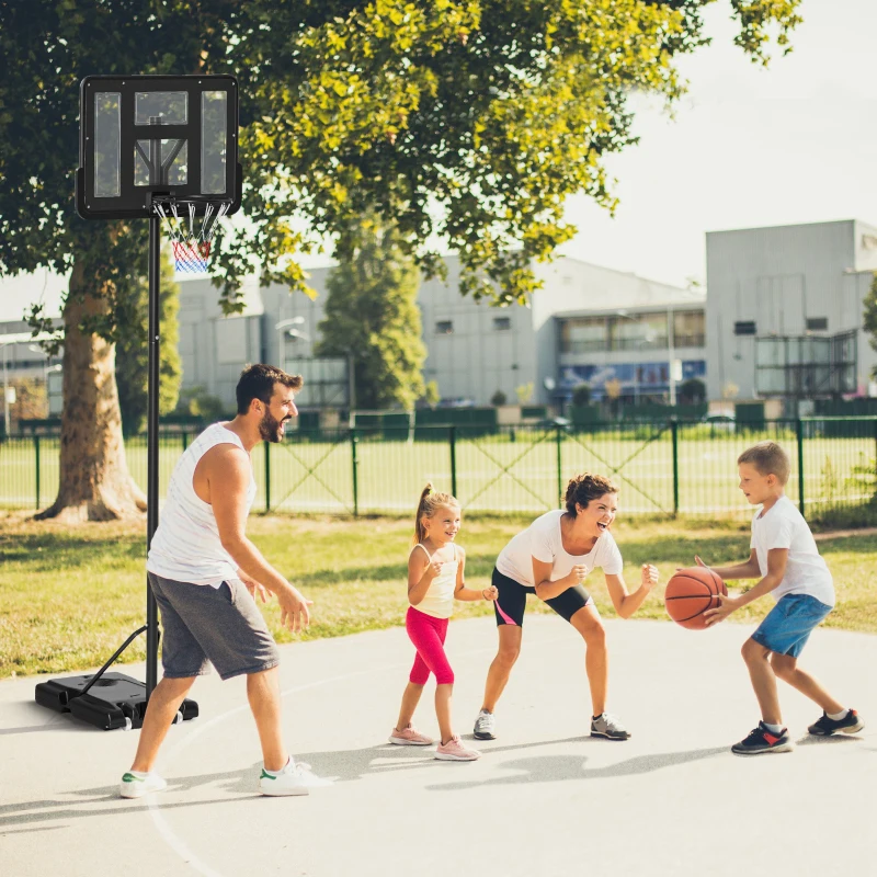 HOMCOM Canestro Basket Altezza Regolabile 160-305cm, Base con Ruote e Struttura in Acciaio, Tabellone in PVC Trasparente