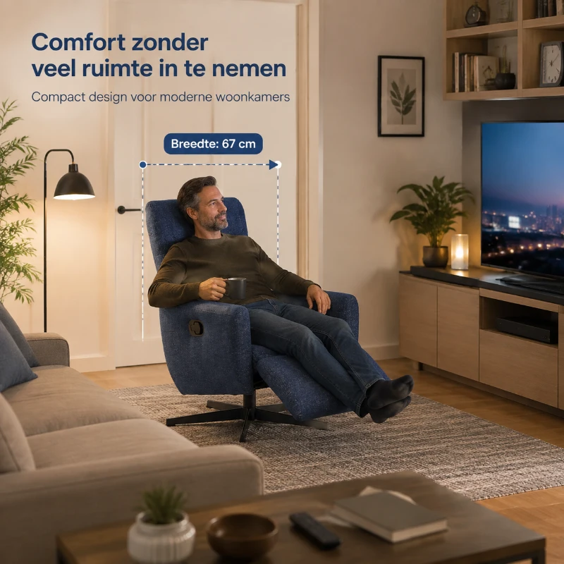 Comfortabele draaifauteuil, relaxfunctie en ligstand, uitschuifbare voetensteun, 67x80.5x110 cm, Blauw