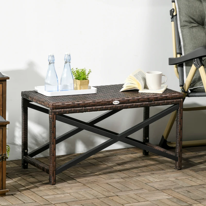 Outsunny Outdoor Coffee Table Side Table with X-Shape Frame for Patio, Balcony, Mixed Brown
