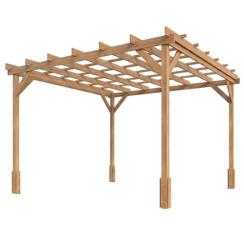 Outsunny 3 x 3 m Wooden Pergola Kit, Decorative Garden Gazebo Shelter with Stable Structure for Climbing Vines, Dark Brown