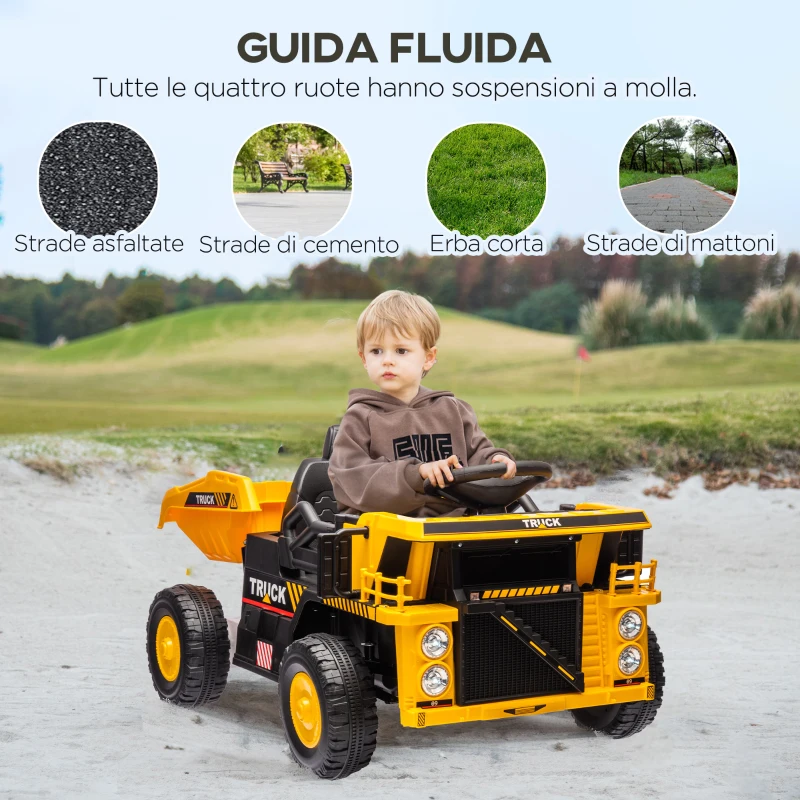 AIYAPLAY Camion per Bambini 3-5 Anni con Motore 12V, Macchina Elettrica per Bambini con Musica e Fari, Giallo