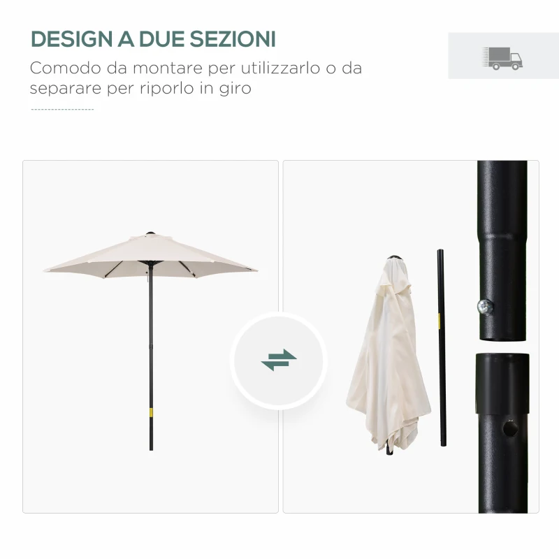 Outsunny Ombrellone da Giardino 2x2m Rotondo con Palo Centrale in Alluminio e Poliestere, Crema