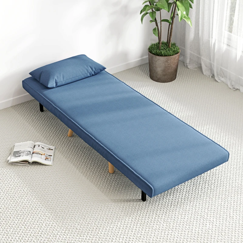 HOMCOM Fauteuil chauffeuse convertible 3 en 1 lit fauteuil lit 1 place dossier 5 positions en tissu avec coussin, bleu
