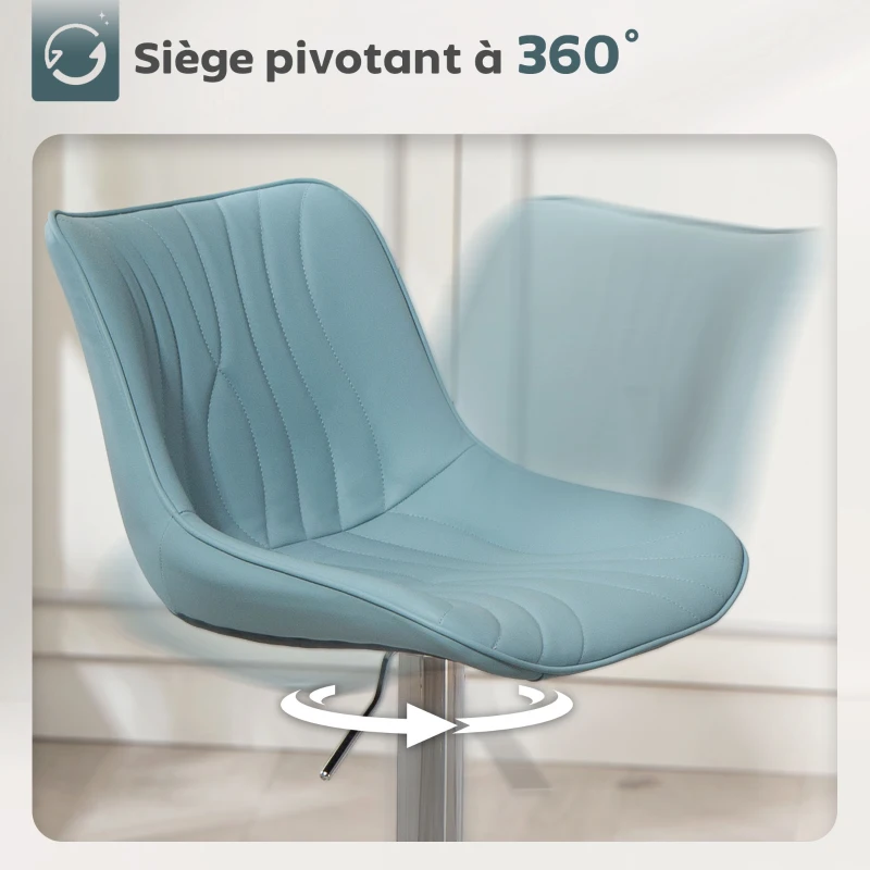 HOMCOM Lot de 2 tabourets de bar, chaises de bar structure en acier hauteur réglable 92-110 cm, dossier repose-pieds bleu foncé