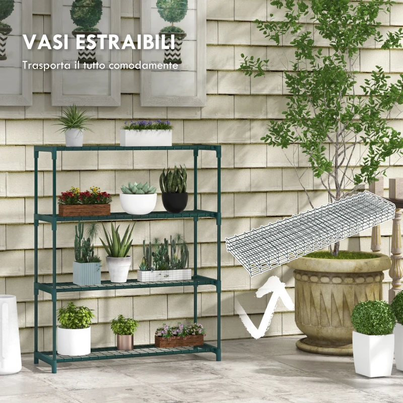 Outsunny Scaffale Porta Piante a 4 Livelli da Esterno e Interno in Acciaio, 89x28x107cm, Verde