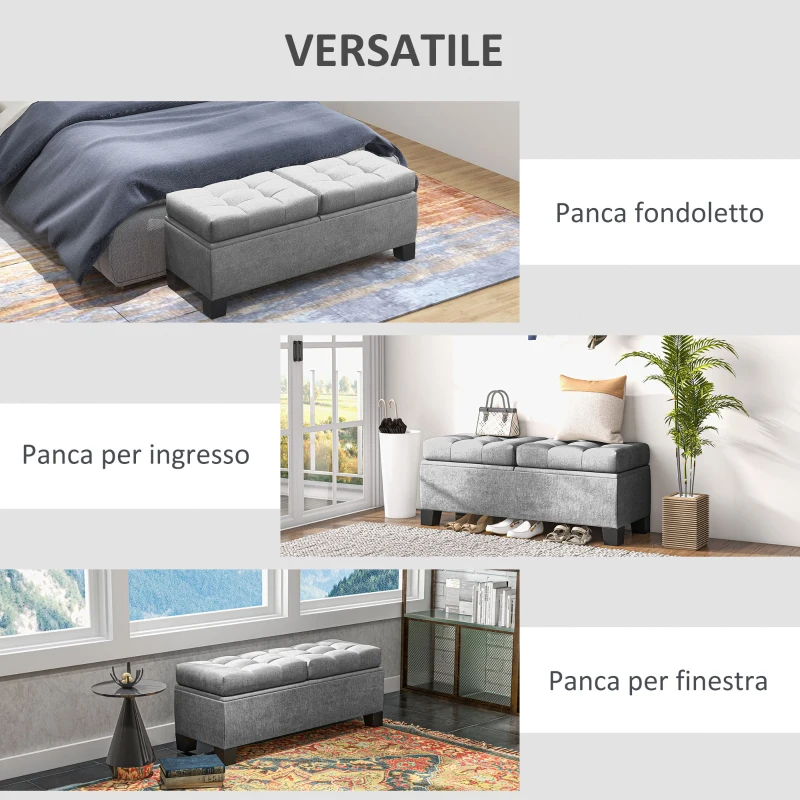 HOMCOM Panca Fondoletto Contenitore in Tessuto con Imbottitura Trapuntata, 116x41x47cm, Grigio